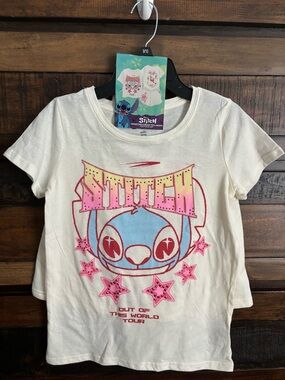 NWT Disney Cream Lilo & Stitch 2Pc Set Tee and shorts with Pink & Blue Graphic